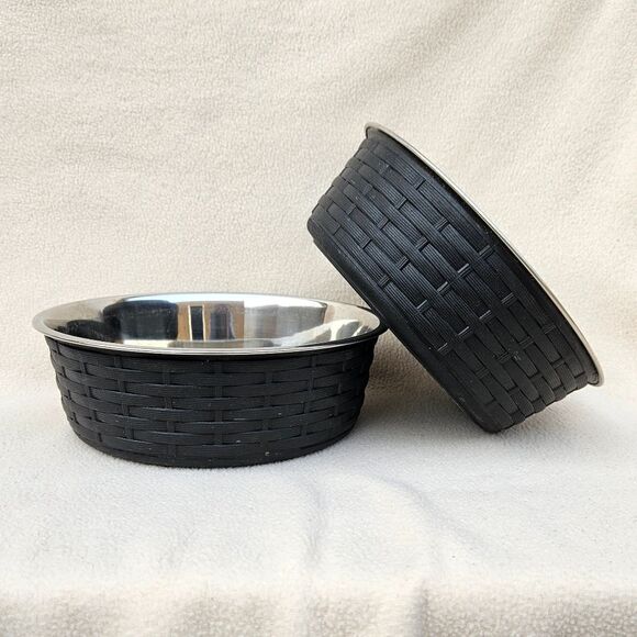 Stainless Steel and Black Food or Water Bowls - Set of 2 - Picture 8 of 8